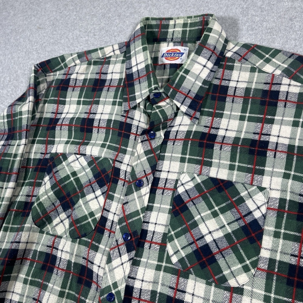 Vintage Dickies Shirt Mens XL Green Plaid Printed Flannel 100% Cotton 80s NWOT - Picture 4 of 8